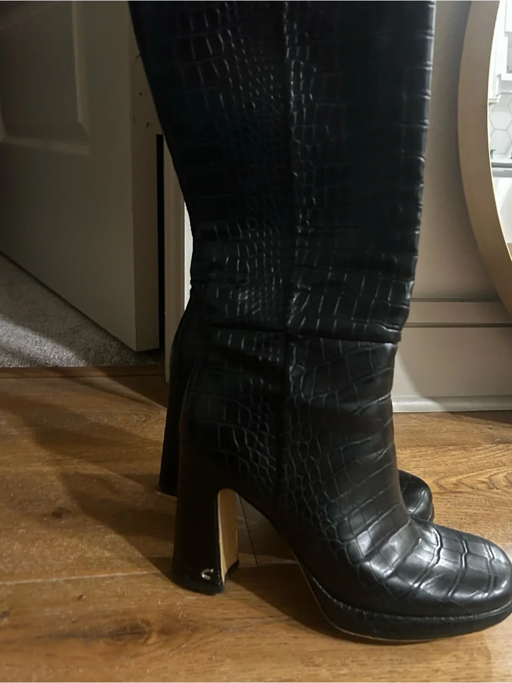 Circus by Sam Edelman Black Croc-Embossed Knee-High Women's Boots